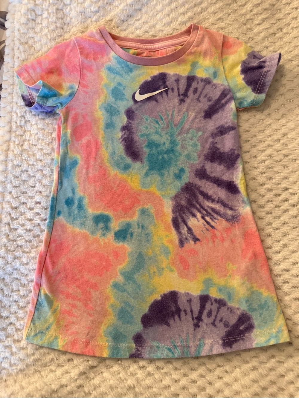 Nike Girls Tie-Dye Short Sleeve Tee Dress in Pink, Blue, Purple, Yellow